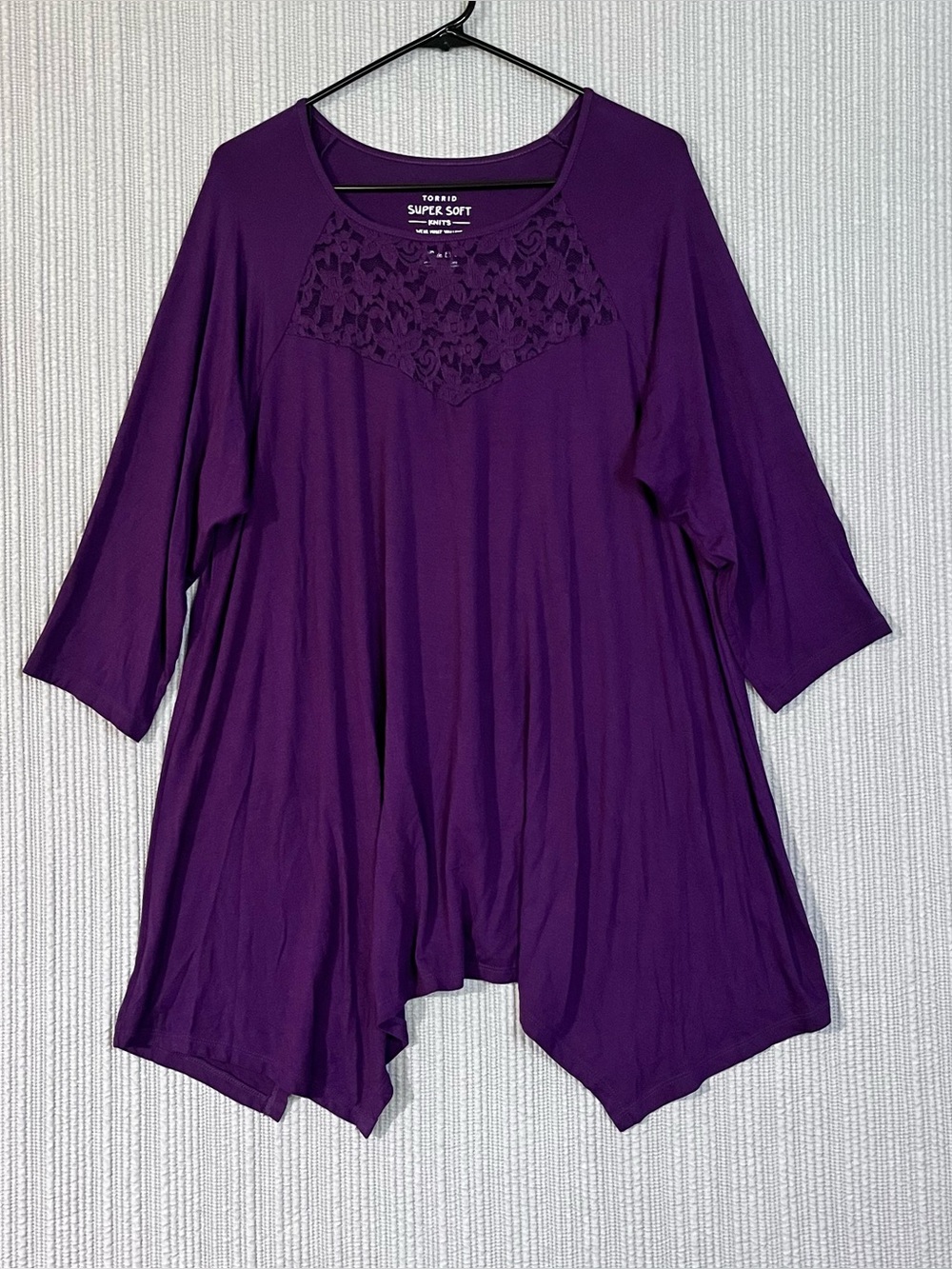 Torrid Super Soft Royal Purple Tunic Top Lace Neck Womens Plus Sz 2X